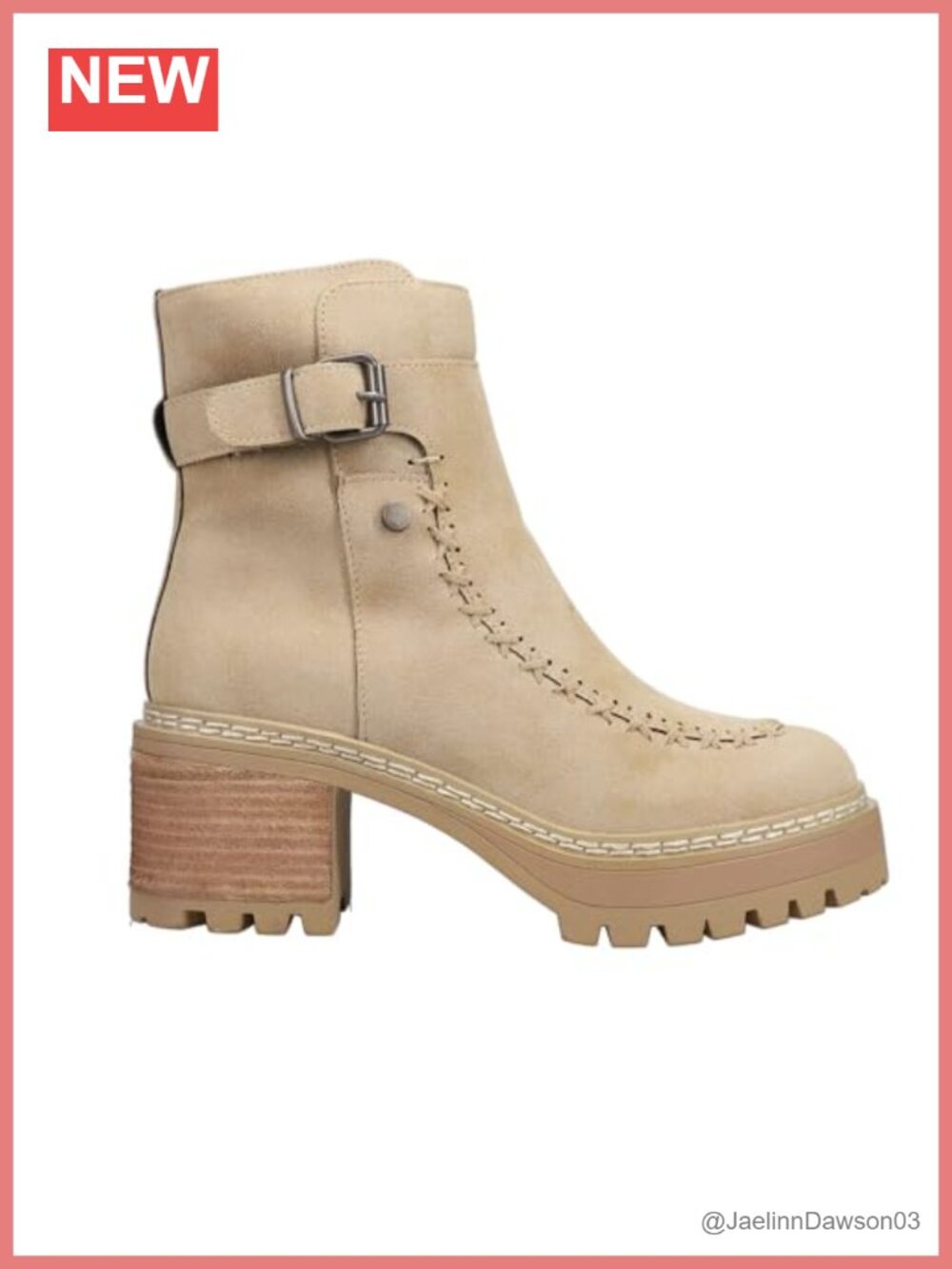 Women's Toula Lug Sole Whipstitch Ankle Booties Round Toe Mid Heel
